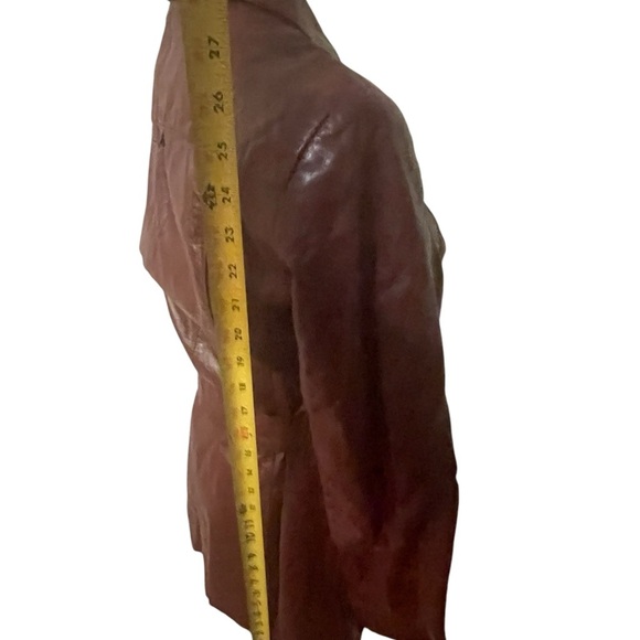 Etienne Aigner Button Down Red Belted Leather Jacket Women's Size 8 - Picture 3 of 16